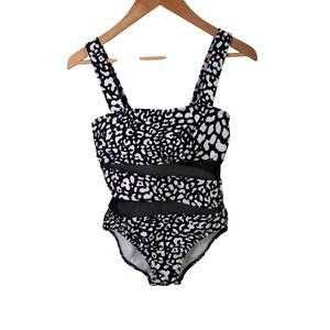 Carmen Marc Valvo Womens Swimsuit One Piece Sz 4 Black White Mesh Insert